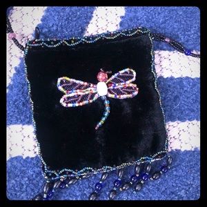 🔥Black velvet beaded dragonfly purse